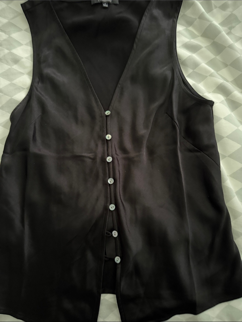 Madewell Black Satin V-Neck Button Front Shell